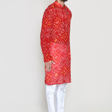 Red Georgette Kurta Set With Chundari Print