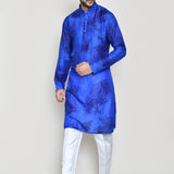 Royal Blue Cotton Silk Kurta Set With Floral Print