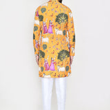 Yellow Rayon Set With Digital Print And Sequins Work