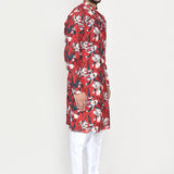 Red Rayon Kurta Set With Digital Printed
