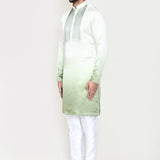 Cream To Green Gradient Satin Silk Kurta Set