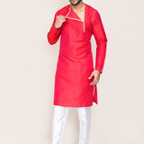 Red Art Silk Plain Kurta Set