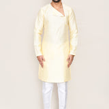 Soft Yellow Art Silk Kurta Set With Designer Neck