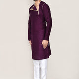 Burgundy Art Silk Kurta Set With Designer Neck