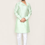 Soft Pistachio Green Art Silk Kurta Set With Designer Neck