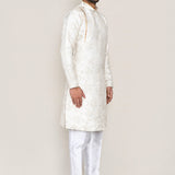 Cream Jacquard Silk Kurta Set