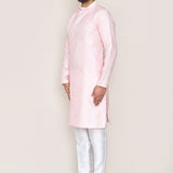 Soft Pink Silk Kurta Set With Boat Neck