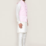 Soft Pink Cotton Jacket With Threadwork