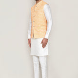 Orange Cotton Jacket With Threadwork