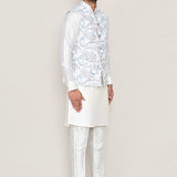 White Cotton Jacket With Abstract Design