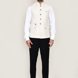 Cream Cotton Satin Nehru Jacket