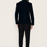 Dark Blue Velvet Suit Set With Bow