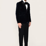 Dark Blue Velvet Three Piece Suit Set