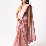 Soft Pink Viscose Jacquard Saree With Scallop Border