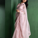 Piggy Pink Silk Organza Saree With Sequins Work