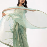 Light Mint Blue Silk Tissue Saree With Fancy Border