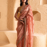 Blush Pink Silk Tissue Saree With Fancy Border