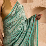 Pale Teal Chanderi Saree With Zari Stripes