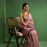Turkish Rose Pink Chanderi Saree With Zari Stripes