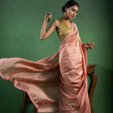 Dusty Pink Chanderi Saree With Zari Stripes