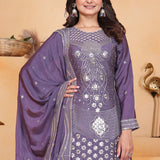 Dark Mauve Purple Silk Embroidered Sharara Set