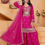 Royal Pink Silk Embroidered Sharara Set
