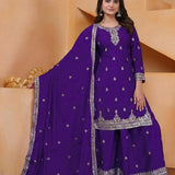 Deep Violet Silk Embroidered Sharara Set