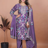 Mauve Purple Floral Embroidered Silk Kurta Set