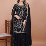 Black Georgette Embroidered Sharara Set