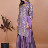 Heather Purple Silk Embroidered Sharara Set