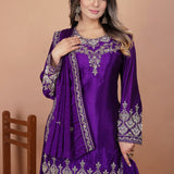 Royal Purple Embroidered Silk Sharara Set