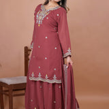 Earthy Brown Georgette Embroidered Sharara Set