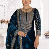 Emerald Green Velvet Embroidered Kurti Set