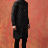 Raven Black Silk Blend Embroidered Kurta