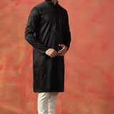 Black Silk Blend Embroidered Kurta