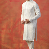 White Off Silk Blend Embroidered Kurta