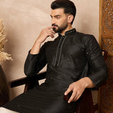 Black Cotton Blend Mirror Work Kurta Set