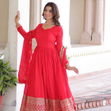 Red Embroidered Anarkali Set