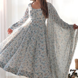 Sky White Organza Floral Printed Anarkali Set