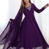 Purple Georgette Embroidered Anarkali Set
