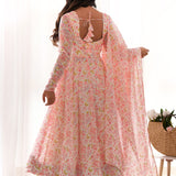 Light Peach Organza Floral Printed Anarkali Set