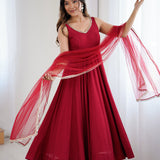 Vintage Maroon Chanderi Solid Anarkali Set