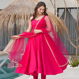 Magenta Pink Chanderi Solid Anarkali Set