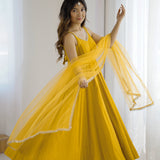 Bright Yellow Chanderi Solid Anarkali Set