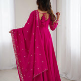 Dark Pink Chanderi Embroidered Anarkali Set