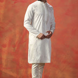 White Silk Blend Embroidered Kurta Set
