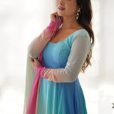 Pale Blue Georgette Ombre Dye Anarkali Set
