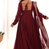 Blood Maroon Chanderi Solid Pattern Anarkali Set
