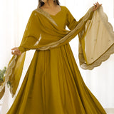 Bright Mehndi Chanderi Solid Pattern Anarkali Set