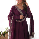 Wine Chanderi Solid Pattern Anarkali Set